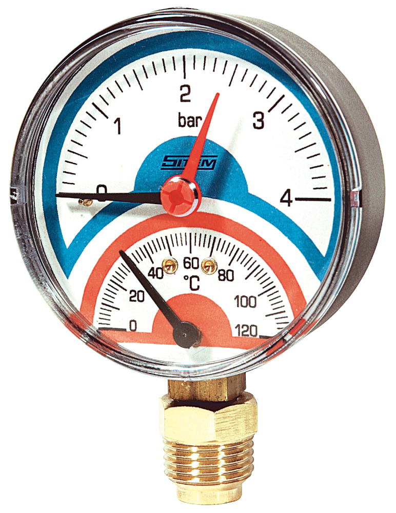 Termomanometr 1/2" spodní DN 80 / 0-4 bar / 0-120°C