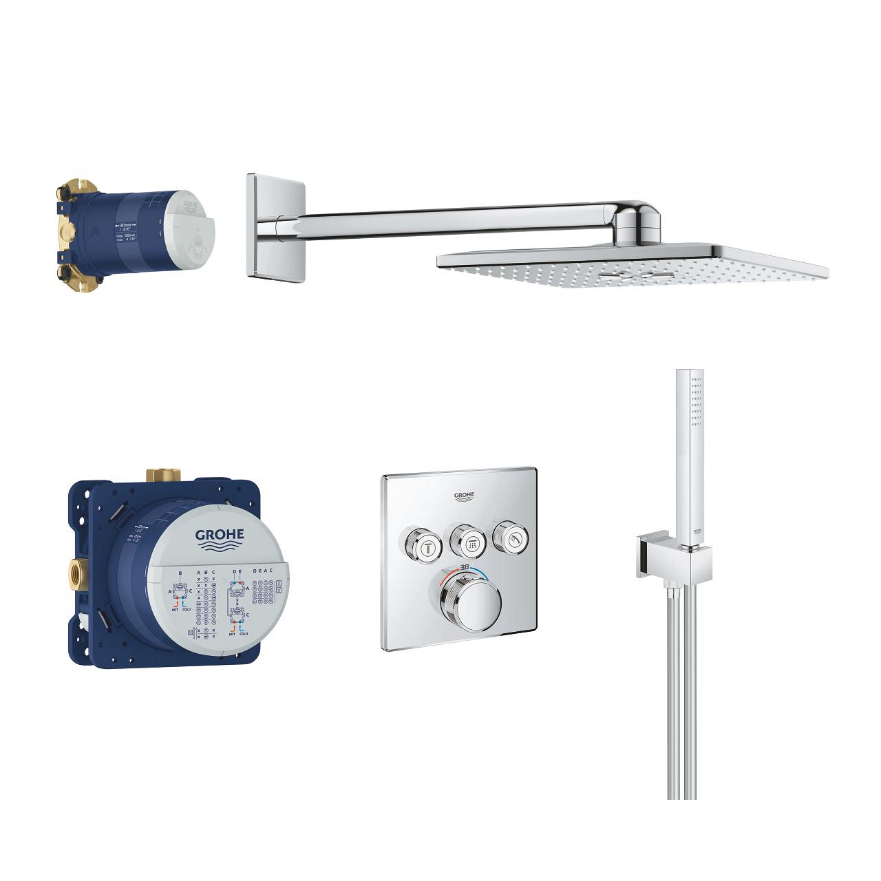 Systém sprchový termostatický Grohe Grohtherm SmartControl s hlavovou sprchou Rainshower SmartActive 310 Cube chrom GROHE